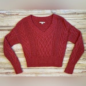 American Eagle Cropped V Neck Cable Knit Sweater Size S